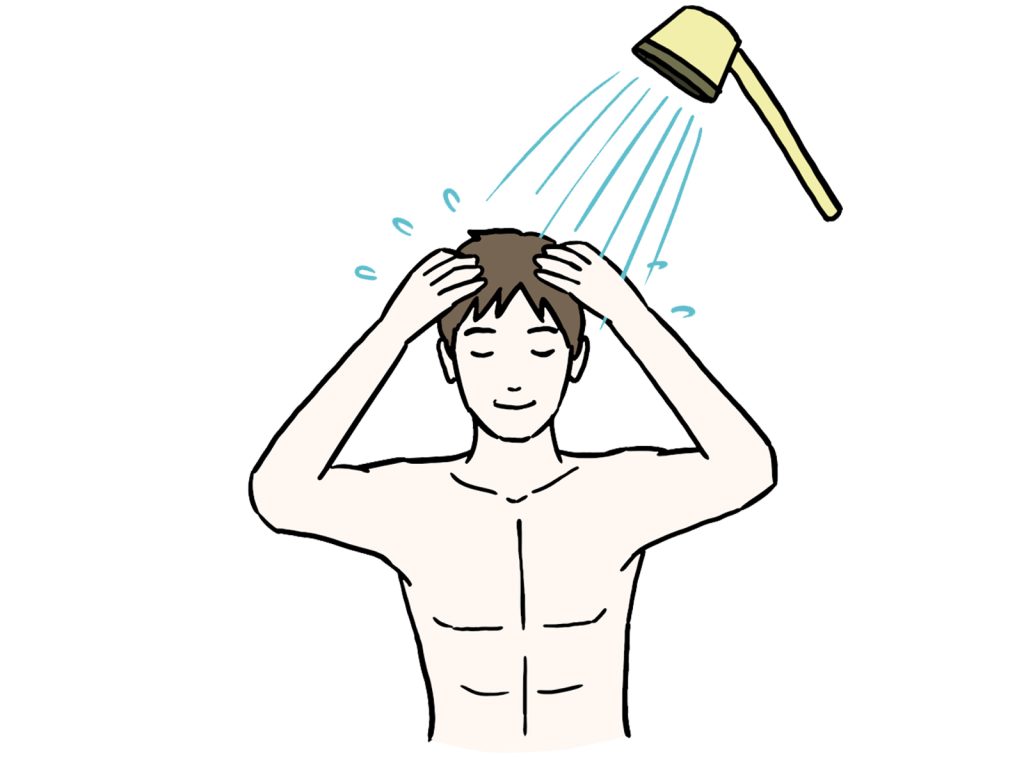 男性が頭を洗っているイラスト