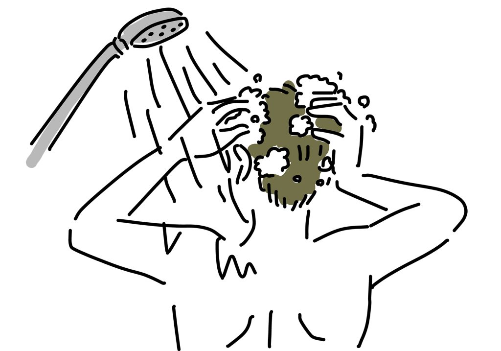 男性が洗髪しているイラスト